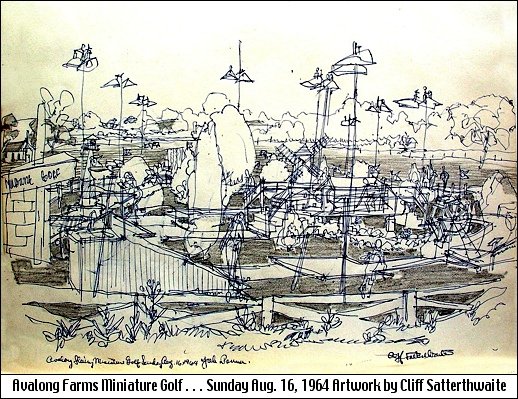 Avalong Farms Miniature Golf along Mt. Zion Road in Springettsbury Township (Sunday Aug. 16, 1964 Artwork by Cliff Satterthwaite)