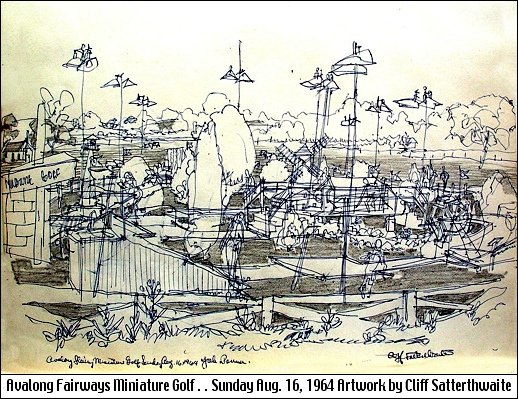 Avalong Fairways Miniature Golf along Mt. Zion Road in Springettsbury Township (Sunday Aug. 16, 1964 Artwork by Cliff Satterthwaite)