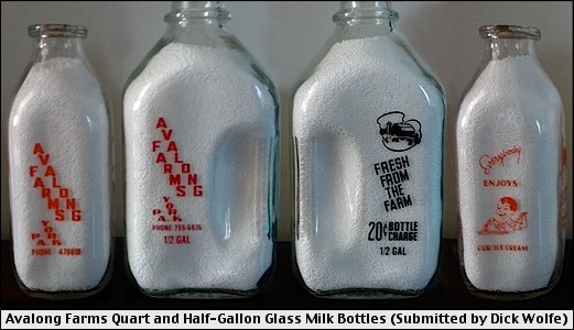 Avalong Farms Quart and Half-Gallon Glass Milk Bottles (Submitted by Capt. Dick Wolfe)