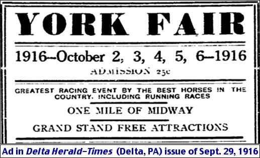 York Fair ad in September 29, 1916 issue of the Delta Herald-Times